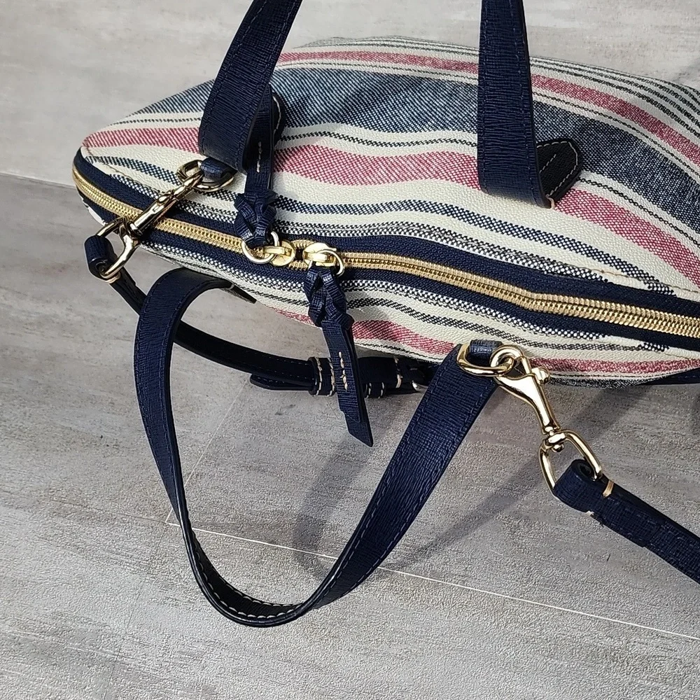 Dooney & Bourke Westerly Navy and Pink Striped Satchel Bag